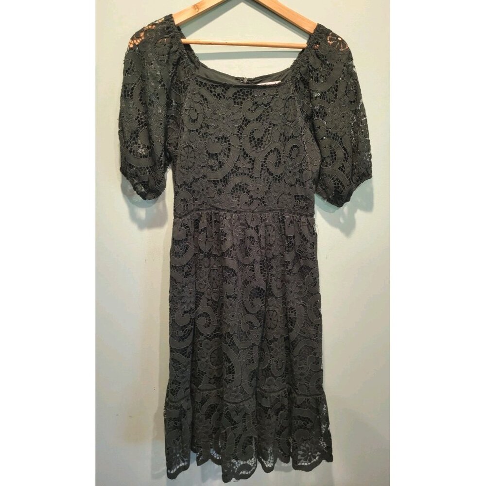 Charcoal Gray Lace Short Puff Sleeve Dress Sz 4 Fairygoth Whimsigoth